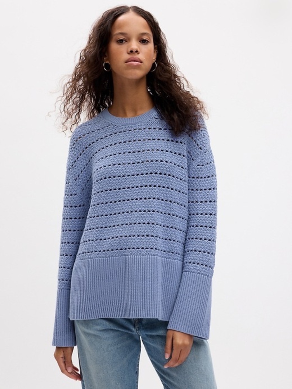GAP Perforated Light Blue Crewneck Sweater